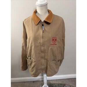 Vintage Checkered Flag Sports Dodge Nascar Chore Coat With Corduroy Collar Large